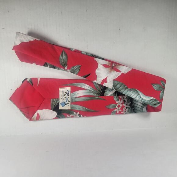 KY's Hawaiian Hibiscus Tropical Floral Resort Vacation Workwear 54" Tie - Picture 3 of 4